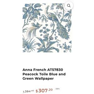 Anna French/Thibaut Blue Green White PEACOCK TOILE  AT57830 Double Roll SEALED
